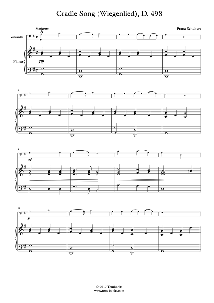 Piano Sheet Music Cradle Song (Wiegenlied), D. 498 part